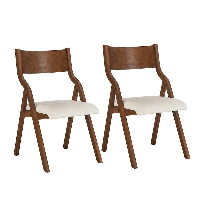 Juego de 2 sillas de comedor plegables tapizadas - Diseño portátil que ahorra espacio para el comedor - Elegante acabado de nogal
