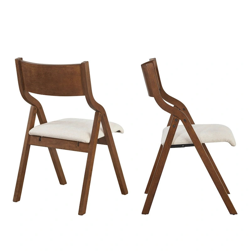 Juego de 2 sillas de comedor plegables tapizadas - Diseño portátil que ahorra espacio para el comedor - Elegante acabado de nogal