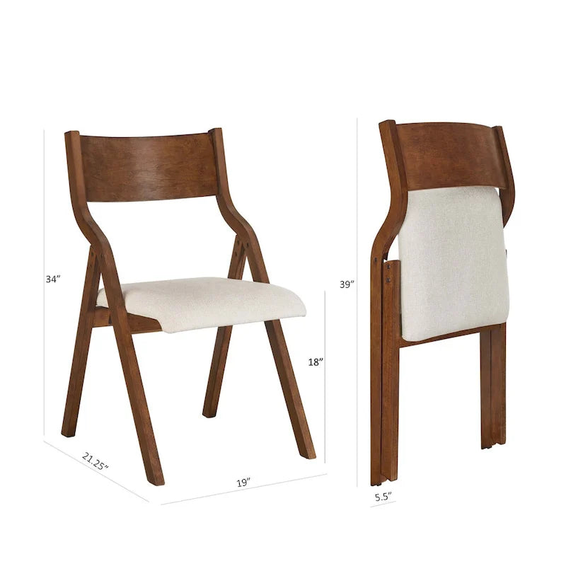 Juego de 2 sillas de comedor plegables tapizadas - Diseño portátil que ahorra espacio para el comedor - Elegante acabado de nogal
