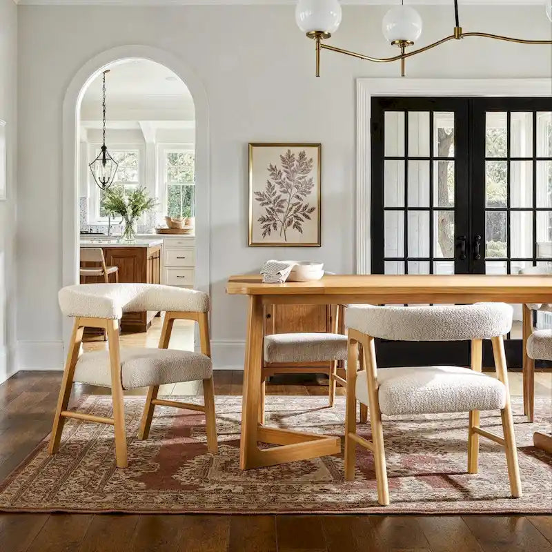Sedia da pranzo moderna curva in legno massello bouclé (set di 2)