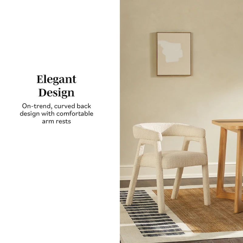 Sedia da pranzo moderna curva in legno massello bouclé (set di 2)