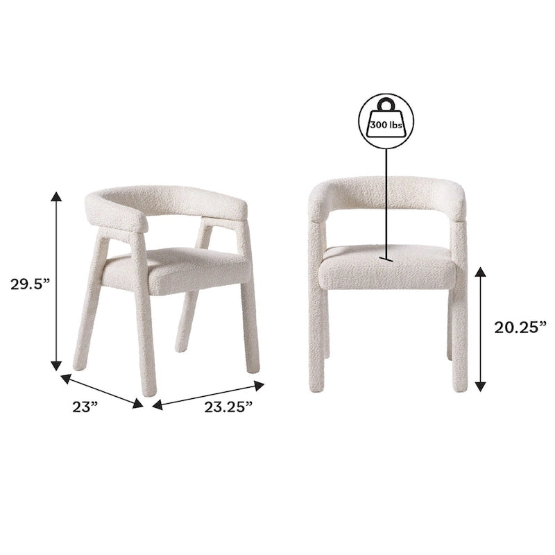 Sedia da pranzo moderna curva in legno massello bouclé (set di 2)
