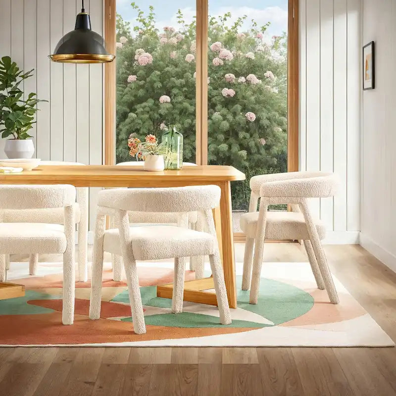 Sedia da pranzo moderna curva in legno massello bouclé (set di 2)