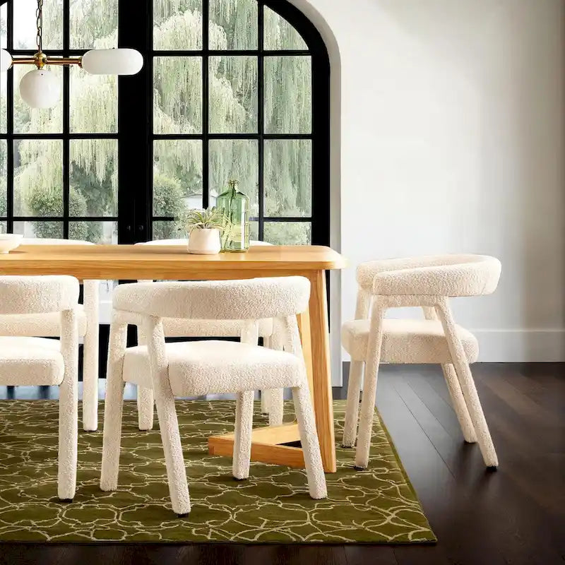 Sedia da pranzo moderna curva in legno massello bouclé (set di 2)