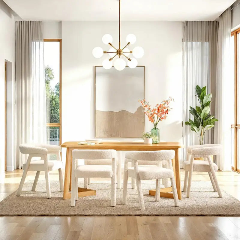 Sedia da pranzo moderna curva in legno massello bouclé (set di 2)