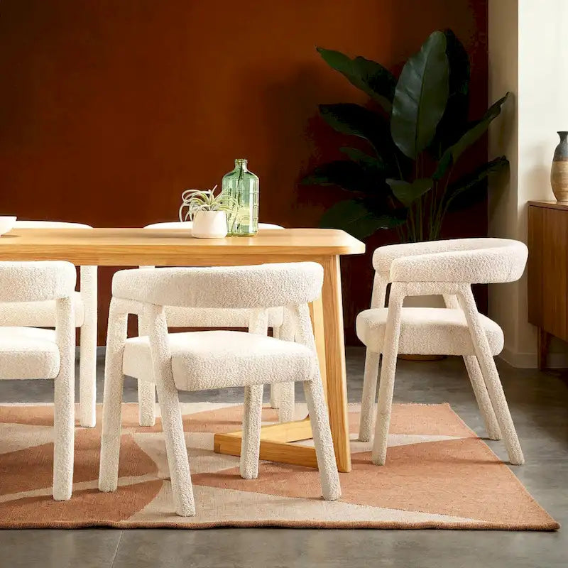 Sedia da pranzo moderna curva in legno massello bouclé (set di 2)