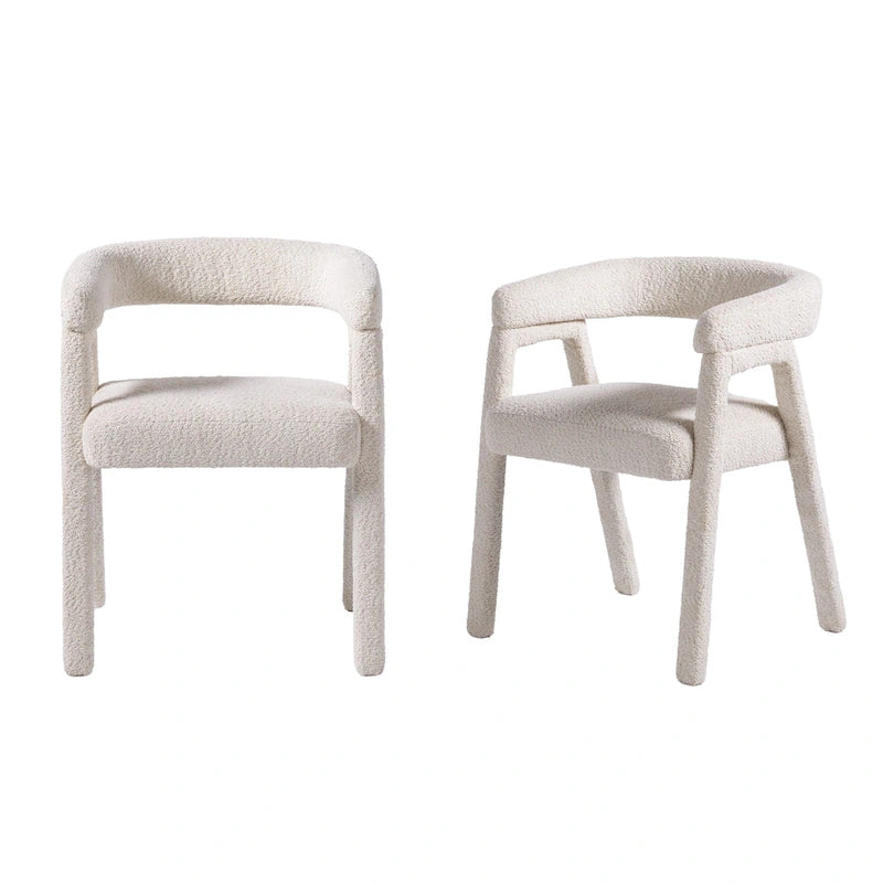 Sedia da pranzo moderna curva in legno massello bouclé (set di 2)