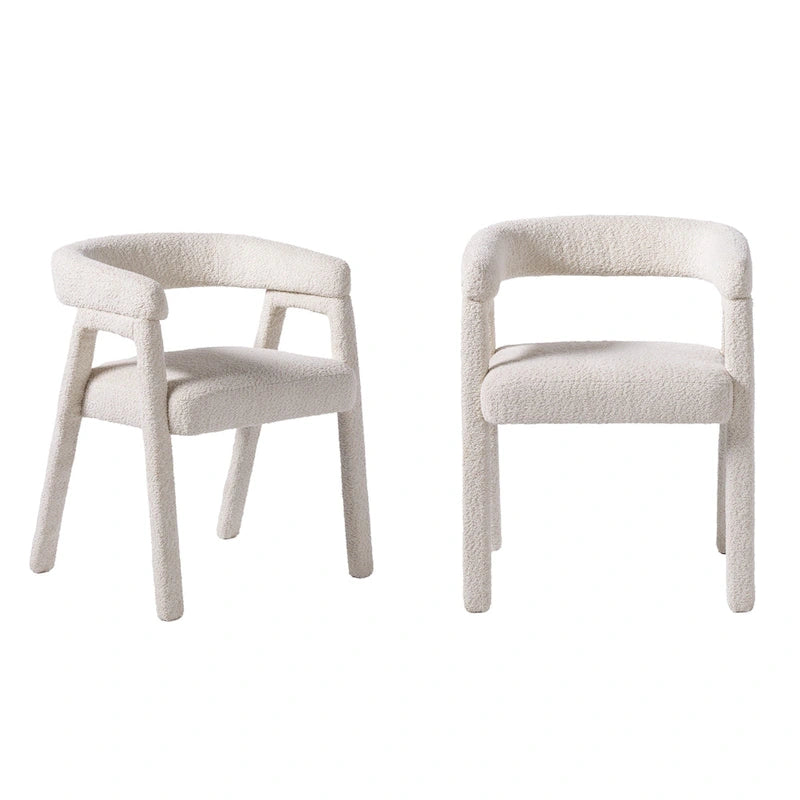 Sedia da pranzo moderna curva in legno massello bouclé (set di 2)