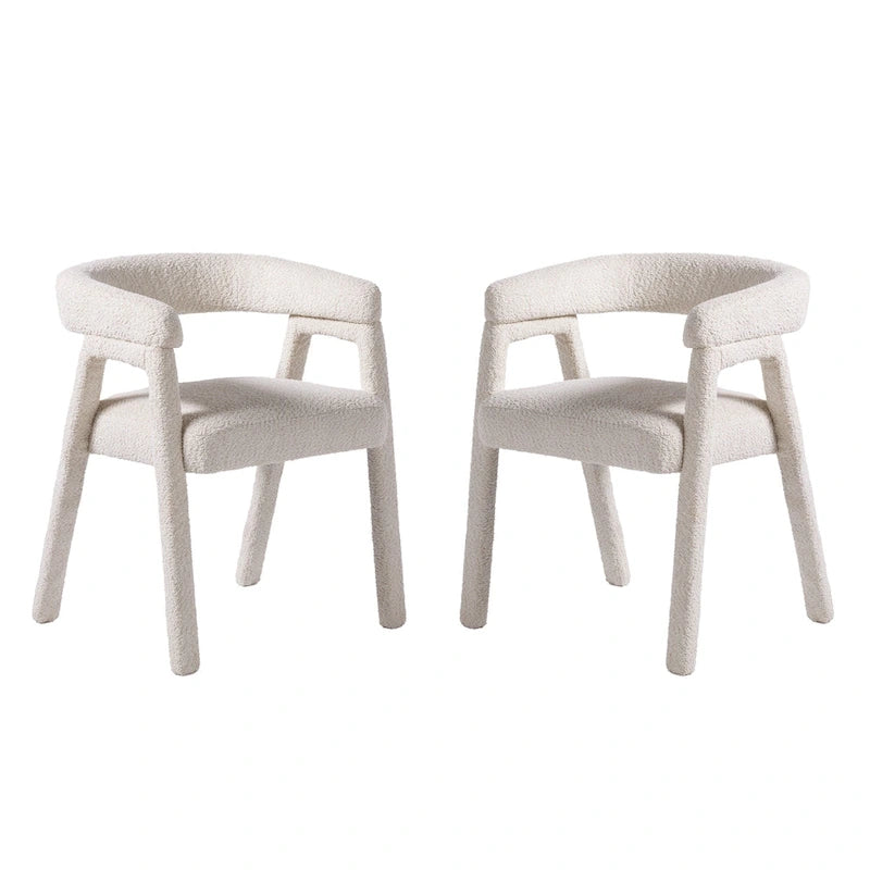 Sedia da pranzo moderna curva in legno massello bouclé (set di 2)