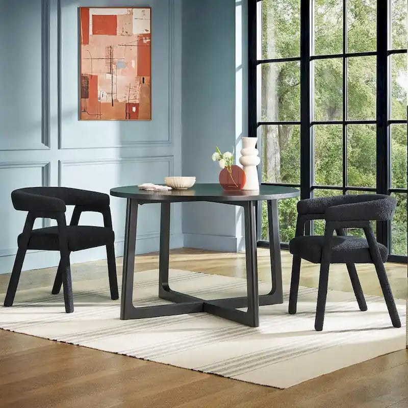 Sedia da pranzo moderna curva in legno massello bouclé (set di 2)