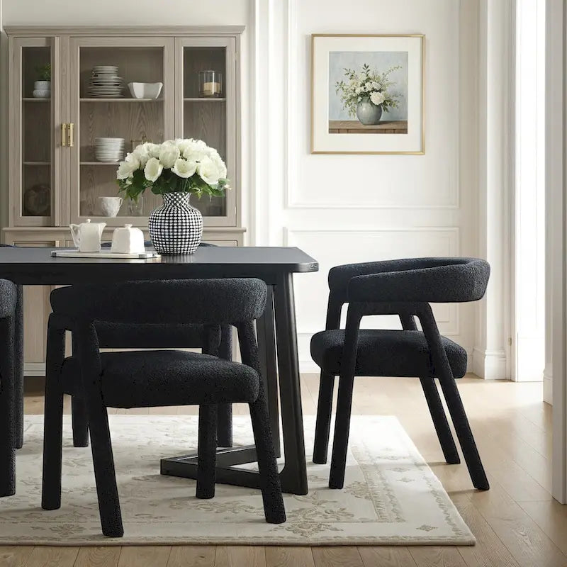 Sedia da pranzo moderna curva in legno massello bouclé (set di 2)
