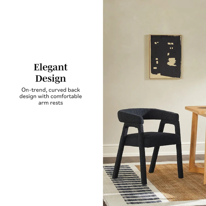 Sedia da pranzo moderna curva in legno massello bouclé (set di 2)
