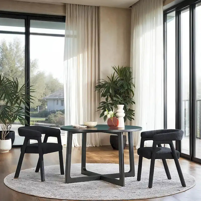 Sedia da pranzo moderna curva in legno massello bouclé (set di 2)