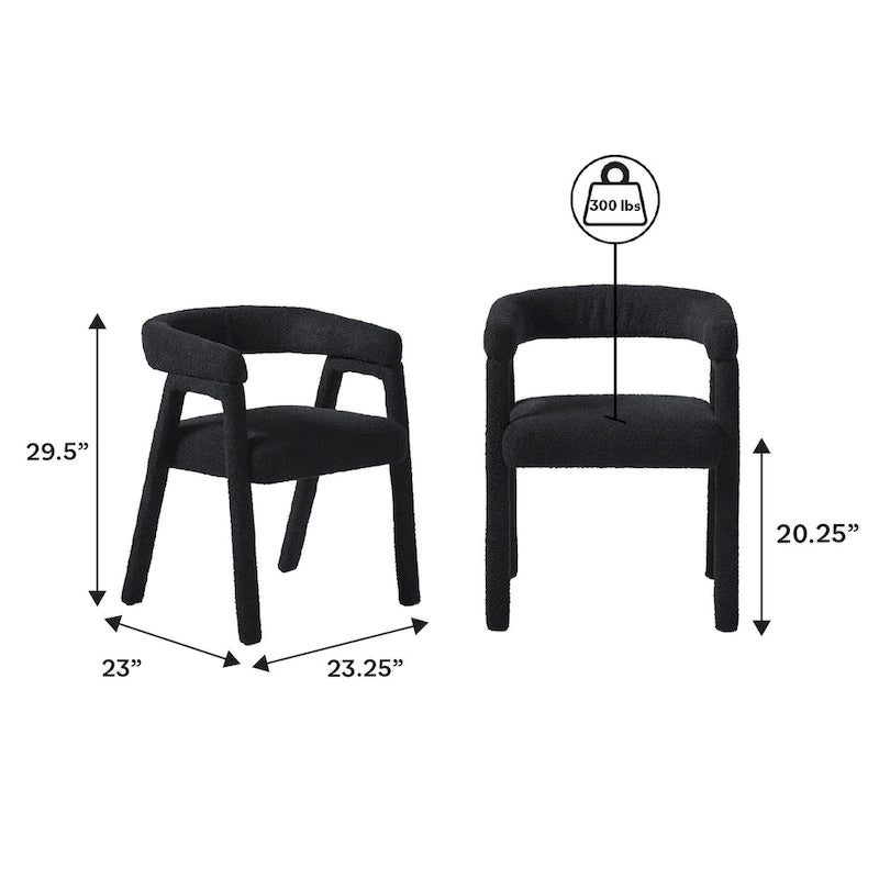 Sedia da pranzo moderna curva in legno massello bouclé (set di 2)