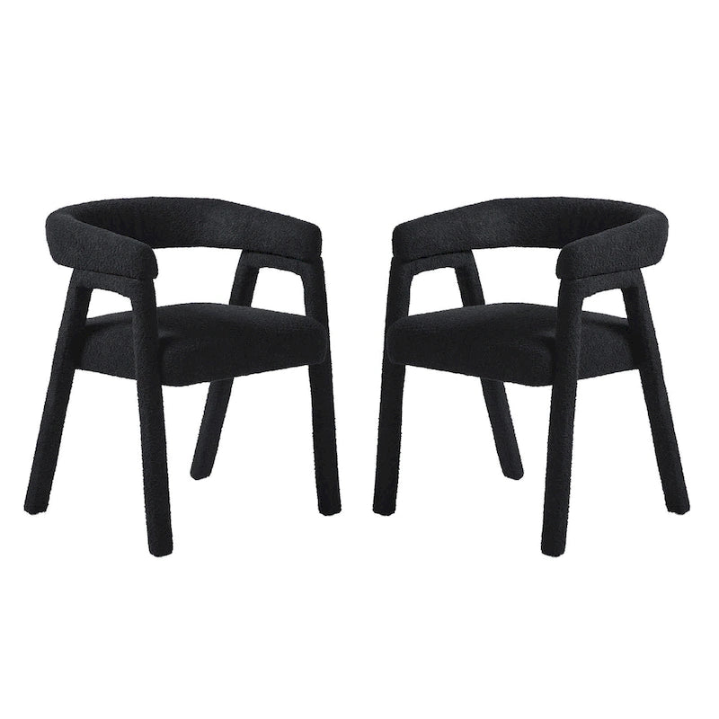 Sedia da pranzo moderna curva in legno massello bouclé (set di 2)