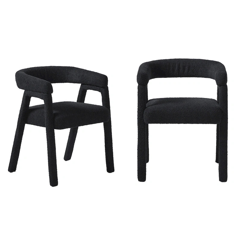 Sedia da pranzo moderna curva in legno massello bouclé (set di 2)