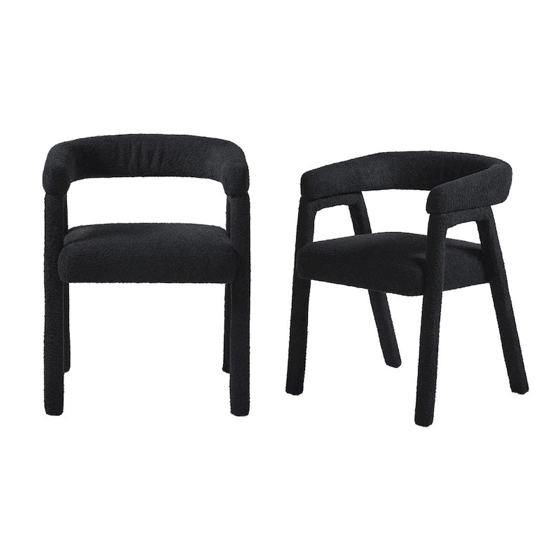Sedia da pranzo moderna curva in legno massello bouclé (set di 2)